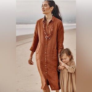 Pure Jill Linen 100% Linen Shirt Dress in Rust Orange Petite M L 8 10 EUC